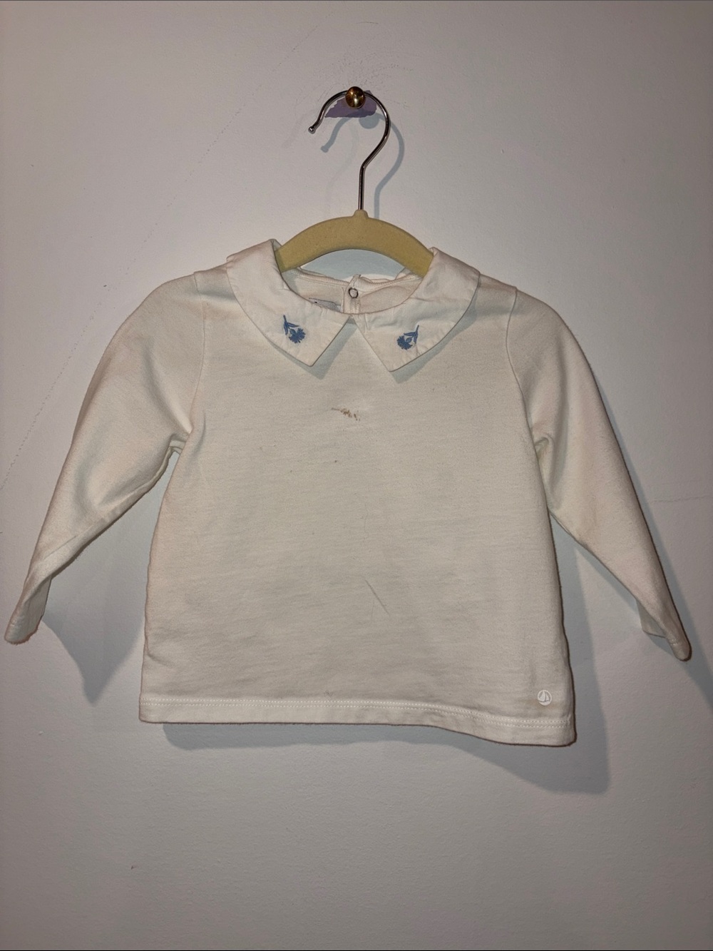 Petit Bateau Cream Long-Sleeve Toddler Top with Peter Pan Collar 18 months